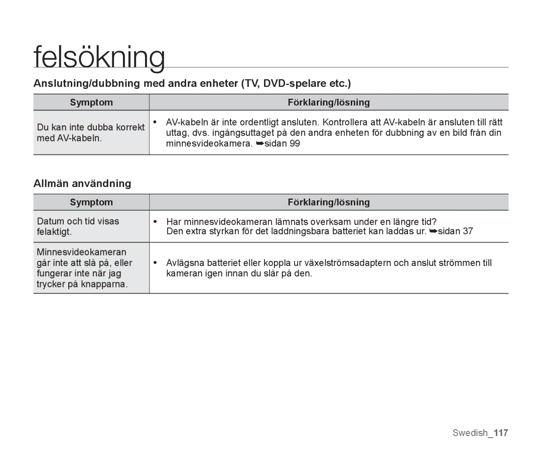 Samsung SMX-F34BP/EDC, SMX-F33BP/EDC manual Anslutning/dubbning med andra enheter TV, DVD-spelare etc, Allmän användning 