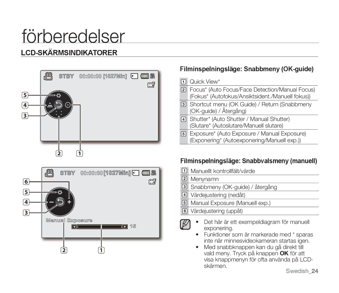 Samsung SMX-F33BP/EDC, SMX-F30RP/EDC, SMX-F30BP/EDC, SMX-F34BP/EDC manual Filminspelningsläge Snabbmeny OK-guide, 1027Min 