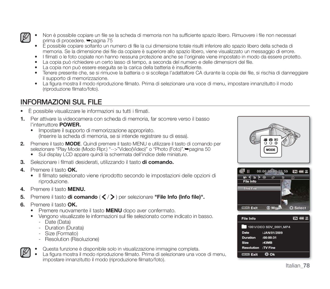 Samsung SMX-F34BP/EDC, SMX-F33BP/EDC, SMX-F30SP/EDC, SMX-F30RP/EDC manual Informazioni SUL File, Resolution Risoluzione 