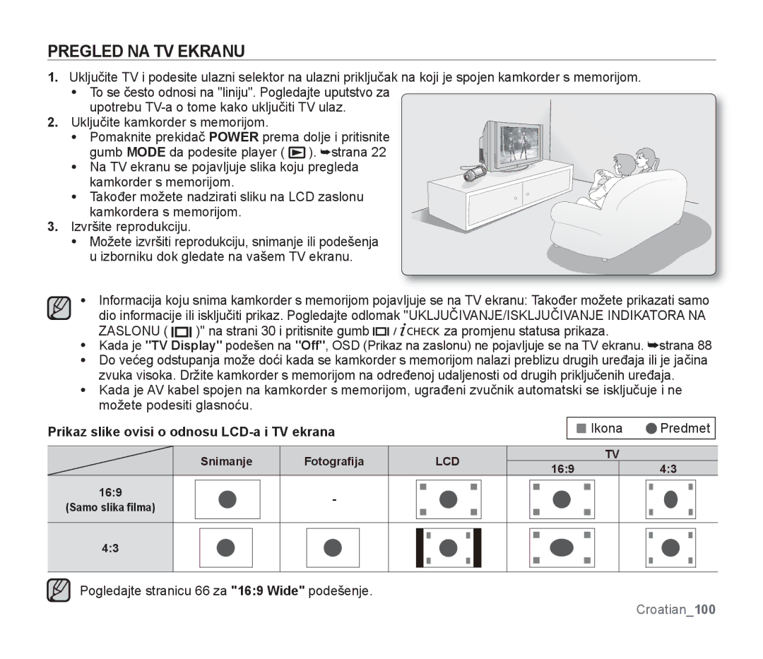 Samsung SMX-F34RP/EDC, SMX-F33BP/EDC, SMX-F30SP/EDC Pregled NA TV Ekranu, Prikaz slike ovisi o odnosu LCD-a i TV ekrana 