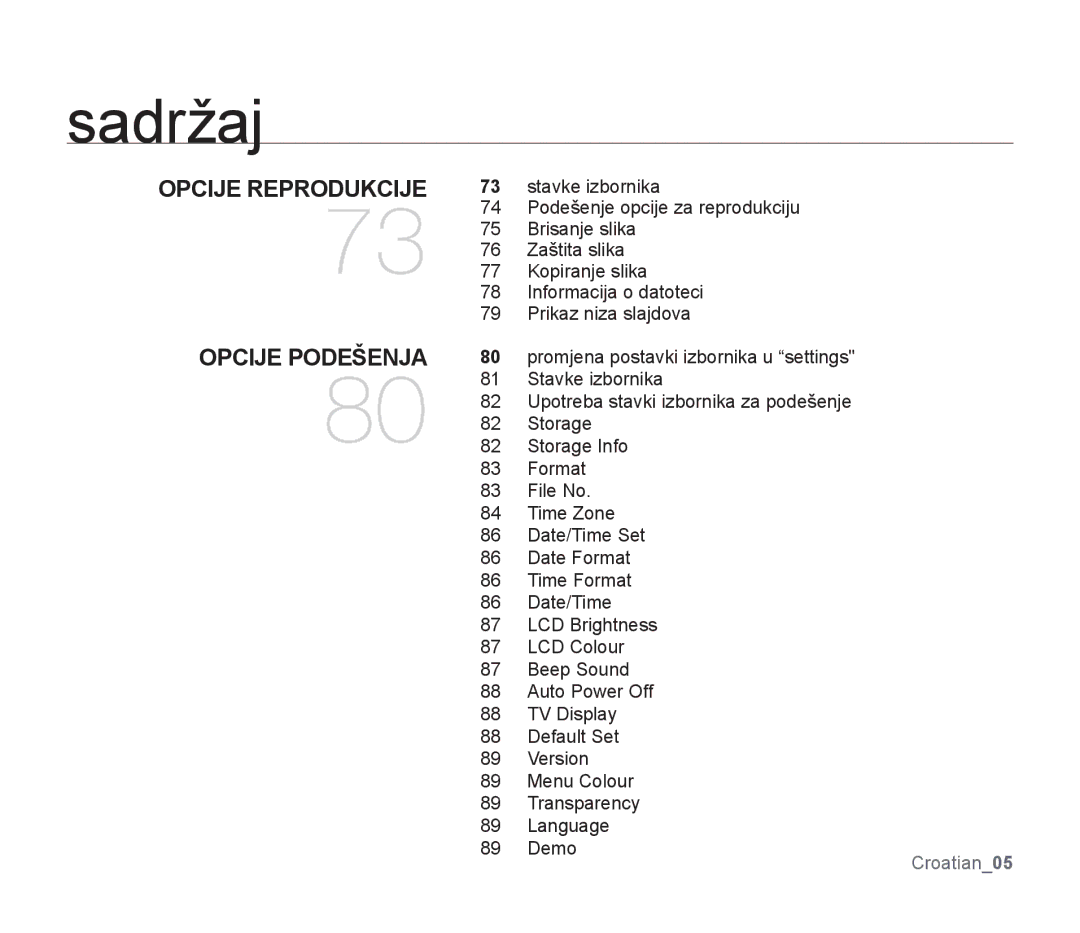 Samsung SMX-F33RP/EDC, SMX-F33BP/EDC, SMX-F30SP/EDC, SMX-F30RP/EDC, SMX-F30BP/EDC manual Opcije Reprodukcije, Opcije Podešenja 