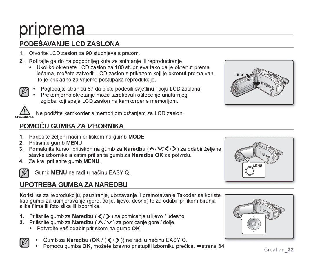 Samsung SMX-F30RP/EDC, SMX-F33BP/EDC manual Podešavanje LCD Zaslona, Pomoću Gumba ZA Izbornika, Upotreba Gumba ZA Naredbu 