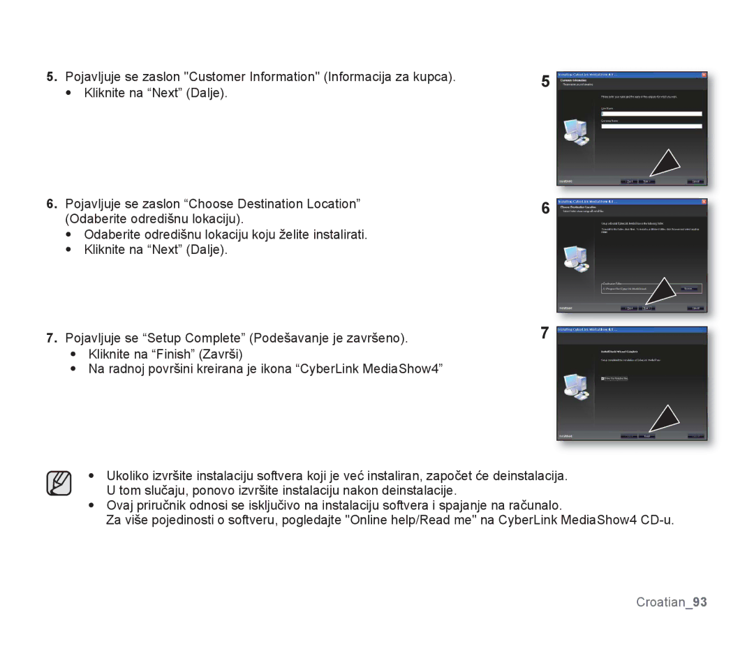 Samsung SMX-F30BP/EDC, SMX-F33BP/EDC, SMX-F30SP/EDC, SMX-F30RP/EDC, SMX-F34BP/EDC, SMX-F34SP/EDC, SMX-F30LP/EDC manual Croatian93 