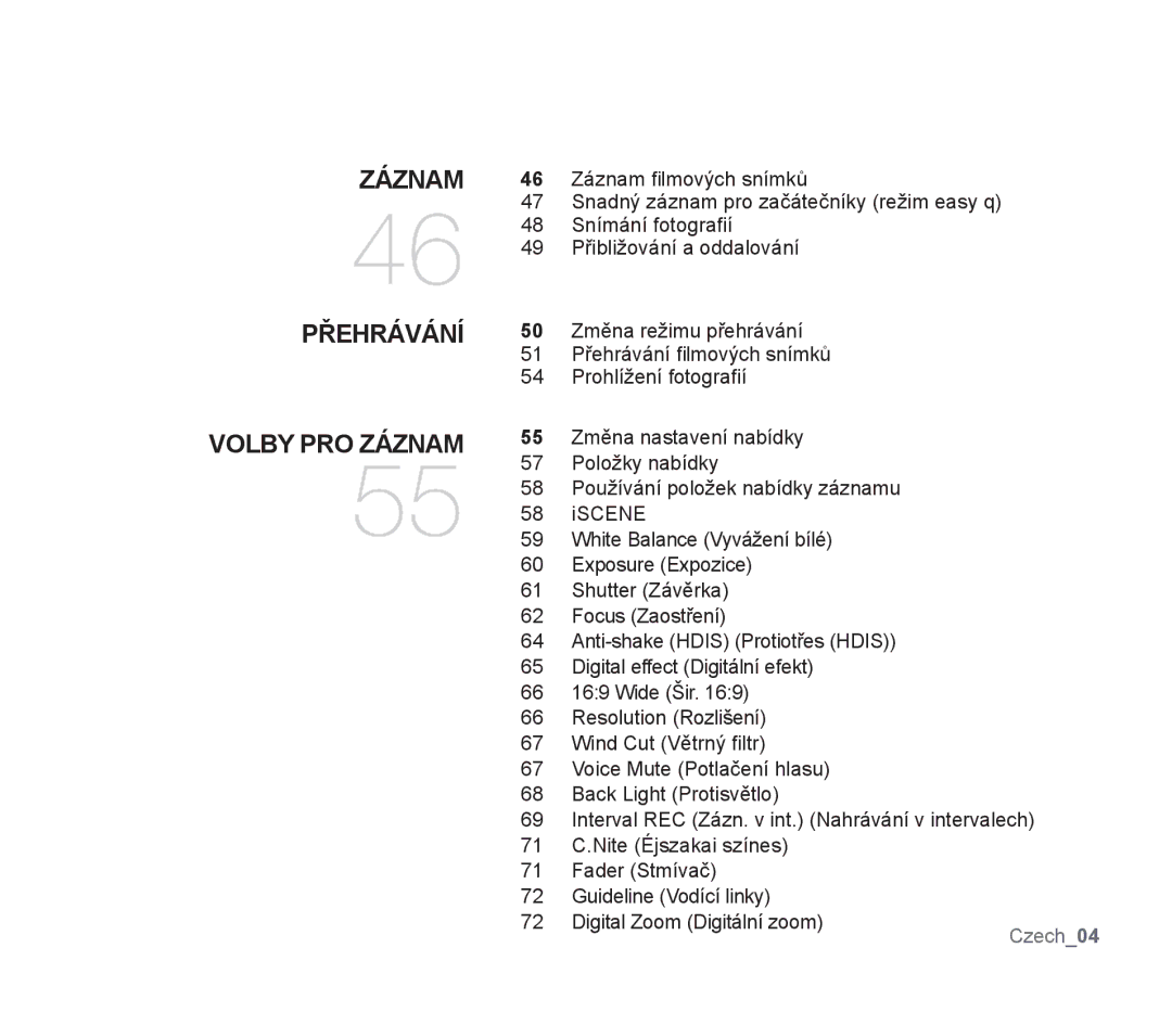 Samsung SMX-F30SP/EDC, SMX-F33BP/EDC, SMX-F30RP/EDC, SMX-F30BP/XEU, SMX-F30BP/EDC manual Záznam Přehrávání Volby PRO Záznam 