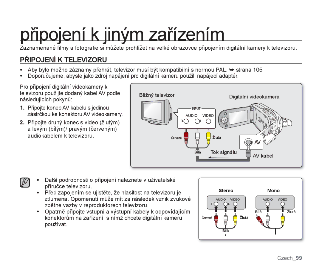 Samsung SMX-F33LP/EDC, SMX-F33BP/EDC, SMX-F30SP/EDC, SMX-F30RP/EDC manual Připojení k jiným zařízením, Připojení K Televizoru 