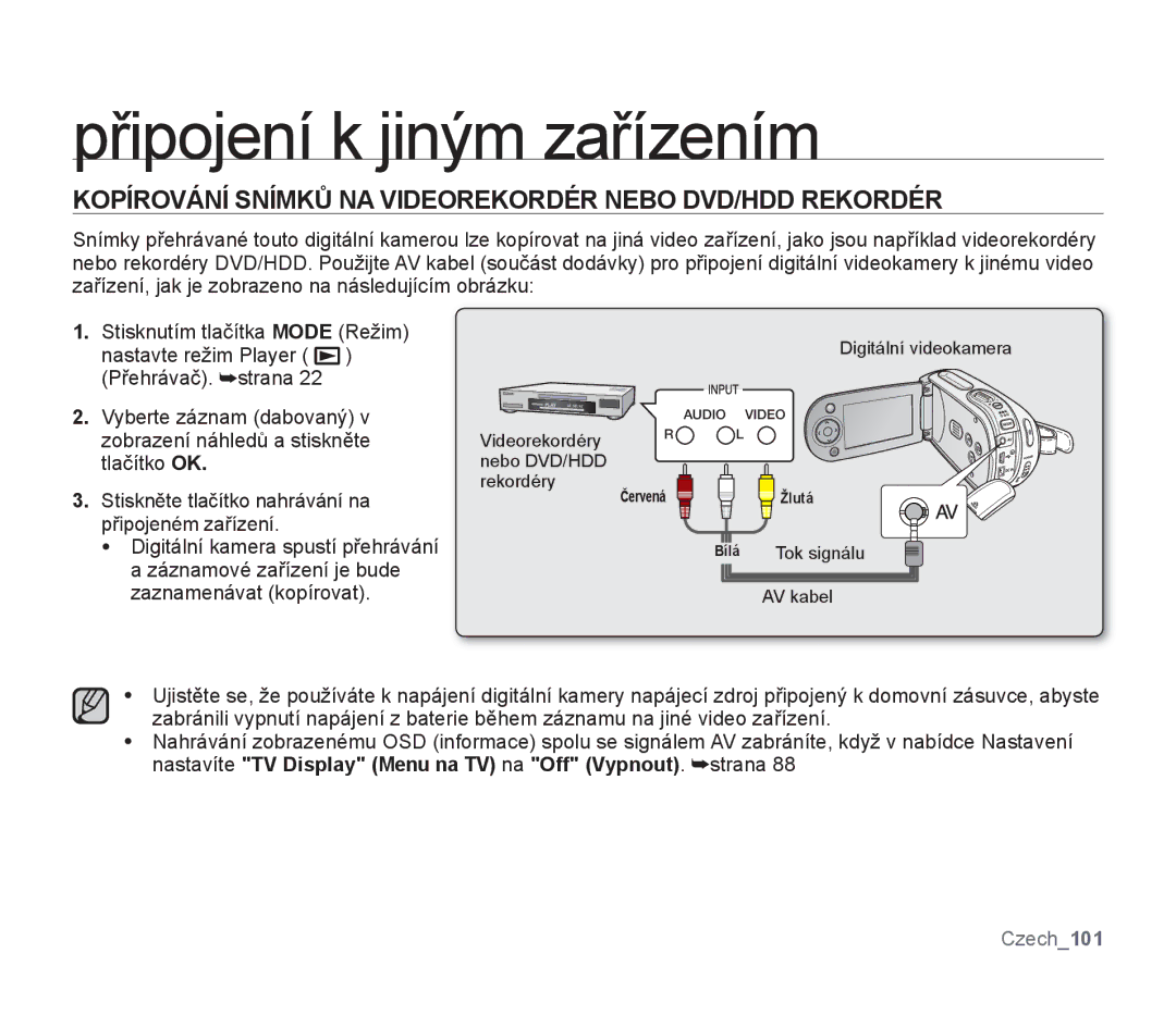 Samsung SMX-F33SP/EDC, SMX-F33BP/EDC, SMX-F30SP/EDC, SMX-F30RP/EDC Kopírování Snímků NA Videorekordér Nebo DVD/HDD Rekordér 