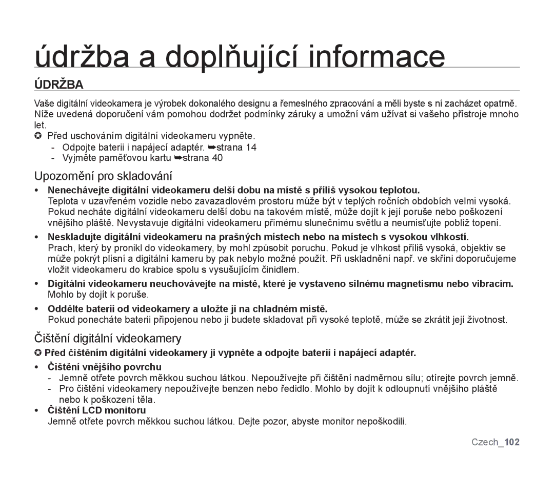 Samsung SMX-F33BP/EDC, SMX-F30SP/EDC, SMX-F30RP/EDC, SMX-F30BP/XEU manual Údržba a doplňující informace, Čištění LCD monitoru 