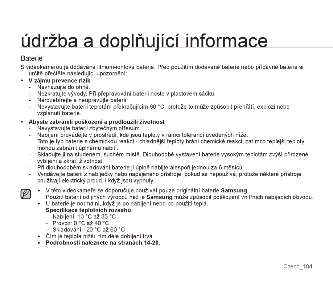 Samsung SMX-F30RP/EDC, SMX-F33BP/EDC manual Zájmu prevence rizik, Abyste zabránili poškození a prodloužili životnost 