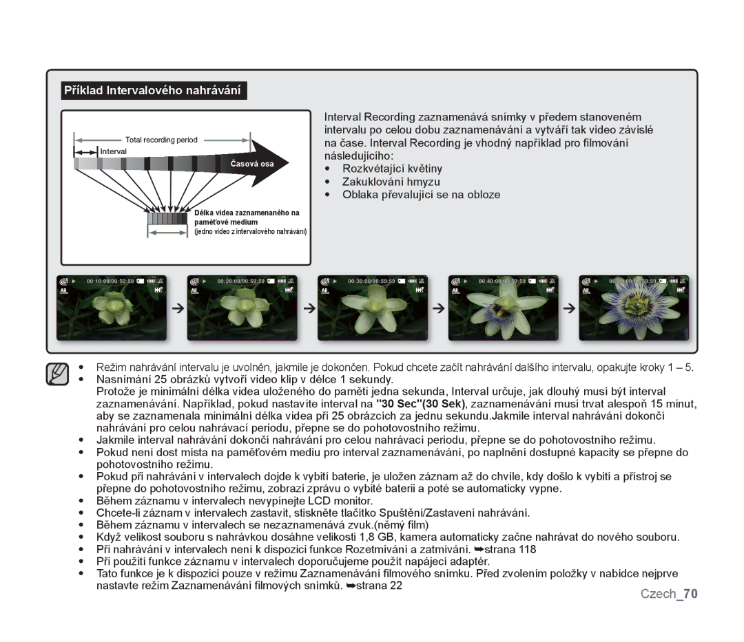 Samsung SMX-F30BP/EDC, SMX-F33BP/EDC, SMX-F30SP/EDC, SMX-F30RP/EDC, SMX-F30BP/XEU manual Příklad Intervalového nahrávání 
