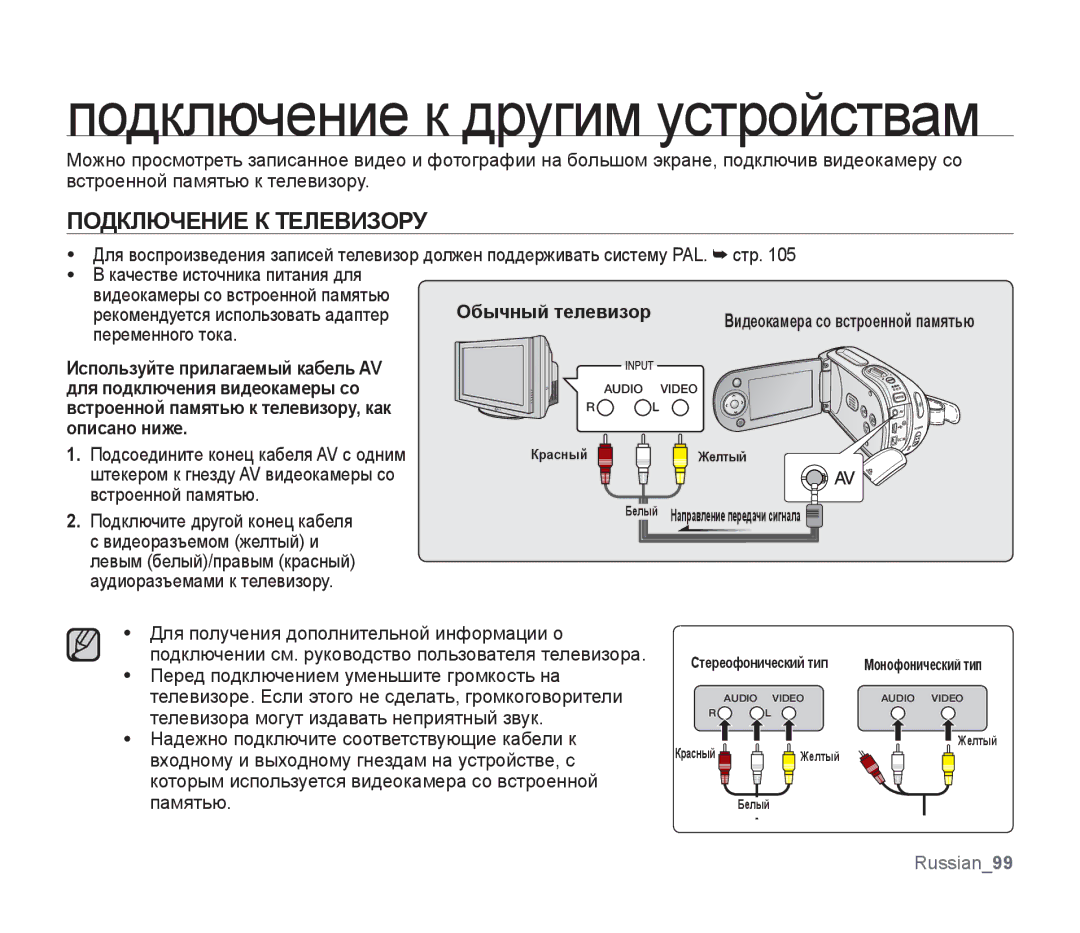 Samsung SMX-F33BP/XER manual Подключение к другим устройствам, Подключение К Телевизору, Подключите другой конец кабеля 