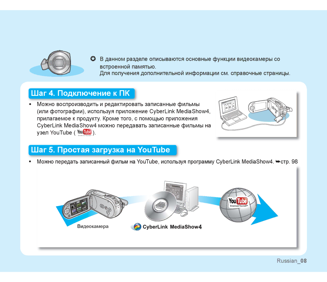 Samsung SMX-F30BP/XEB, SMX-F33BP/XEB, SMX-F30LP/XEB, SMX-F30BP/XER, SMX-F30LP/XER, SMX-F33BP/XEK manual Шаг 4. Подключение к ПК 