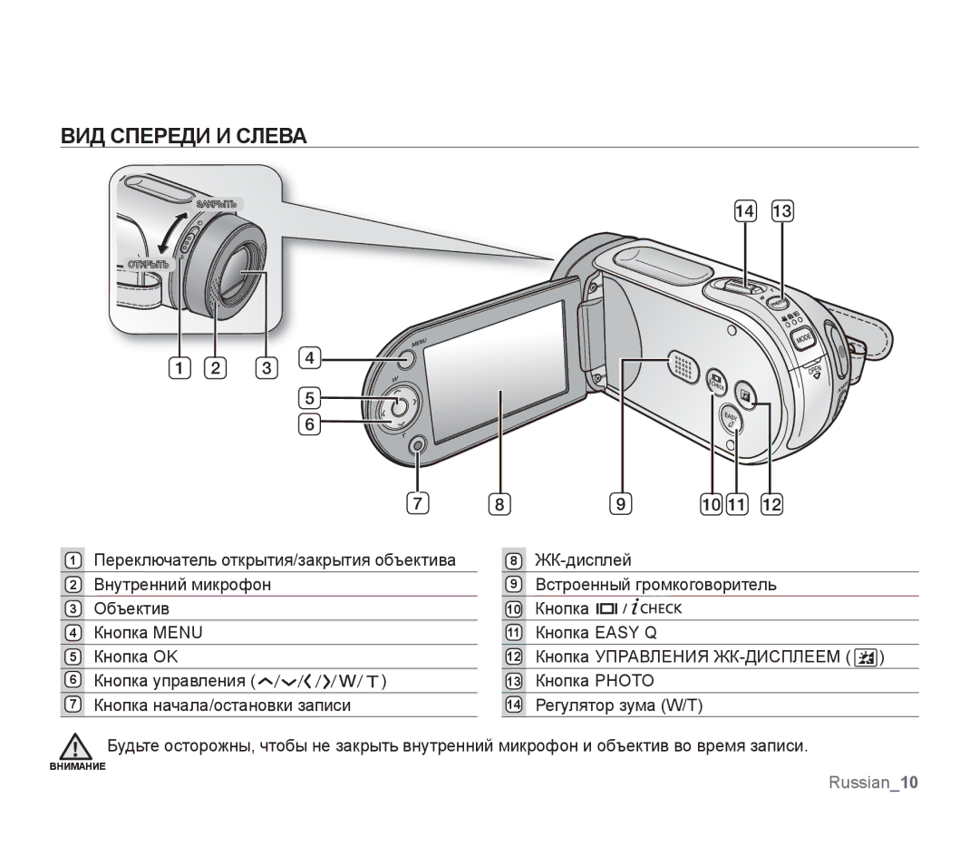 Samsung SMX-F30LP/XER, SMX-F33BP/XEB, SMX-F30LP/XEB, SMX-F30BP/XEB, SMX-F30BP/XER, SMX-F33BP/XEK manual ВИД Спереди И Слева 