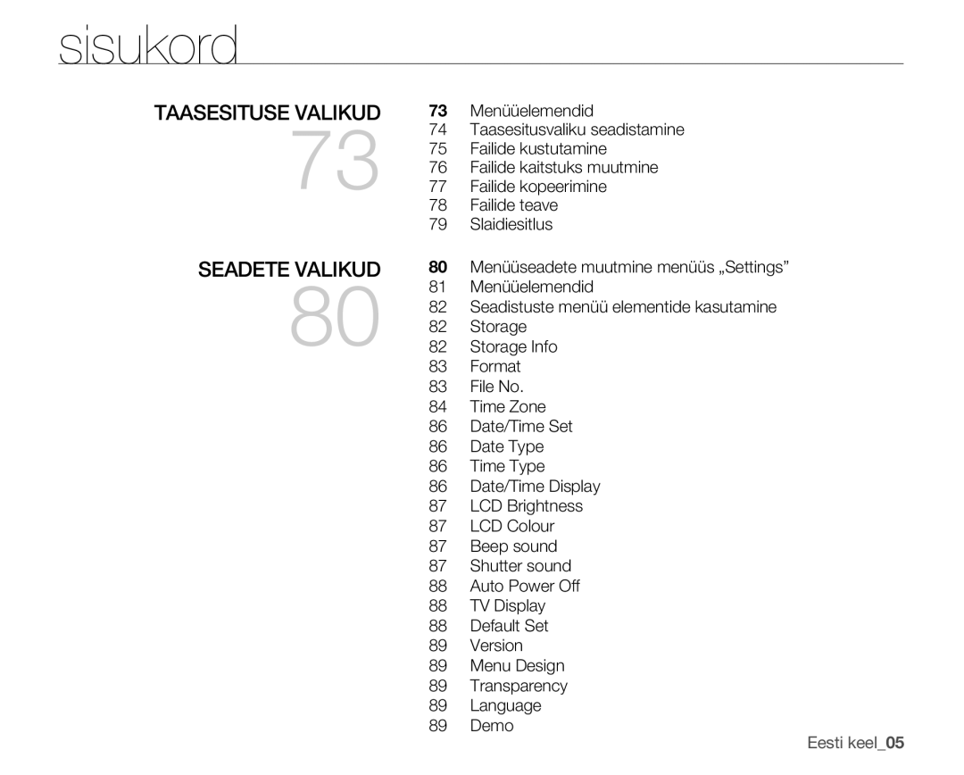 Samsung SMX-F30BP/XEB, SMX-F33BP/XEB, SMX-F30LP/XEB manual Seadete Valikud, Taasesituse Valikud 