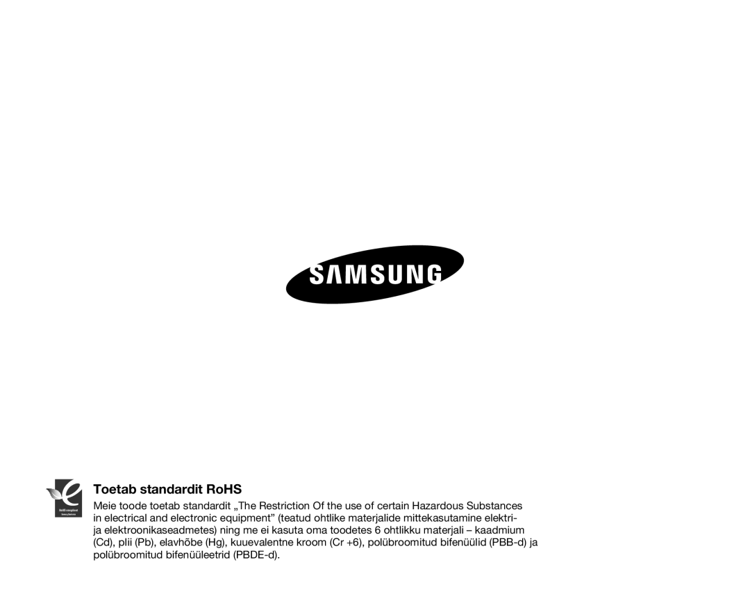 Samsung SMX-F30LP/XEB, SMX-F33BP/XEB, SMX-F30BP/XEB manual Toetab standardit RoHS 