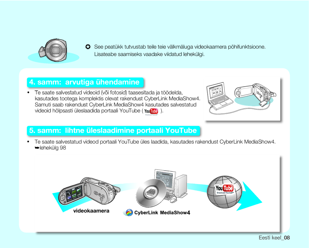 Samsung SMX-F30BP/XEB, SMX-F33BP/XEB, SMX-F30LP/XEB manual Samm arvutiga ühendamine, Videokaamera 