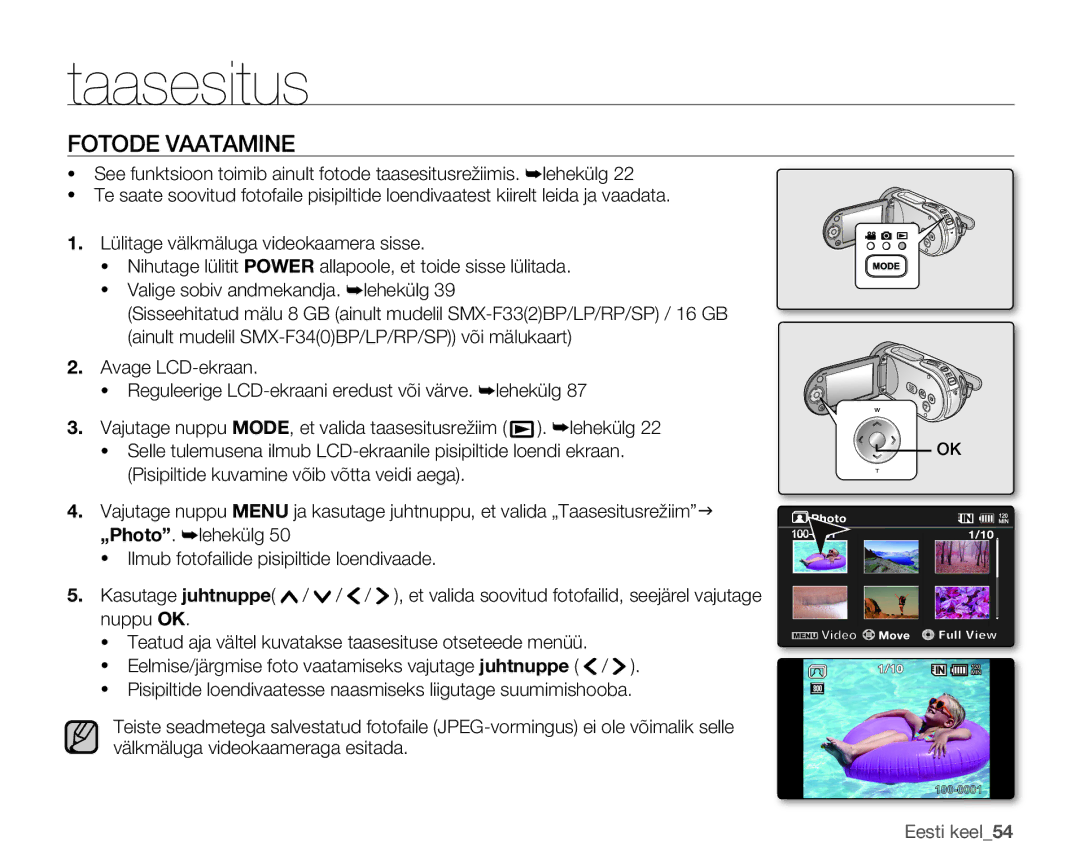 Samsung SMX-F33BP/XEB, SMX-F30LP/XEB, SMX-F30BP/XEB manual Fotode Vaatamine 