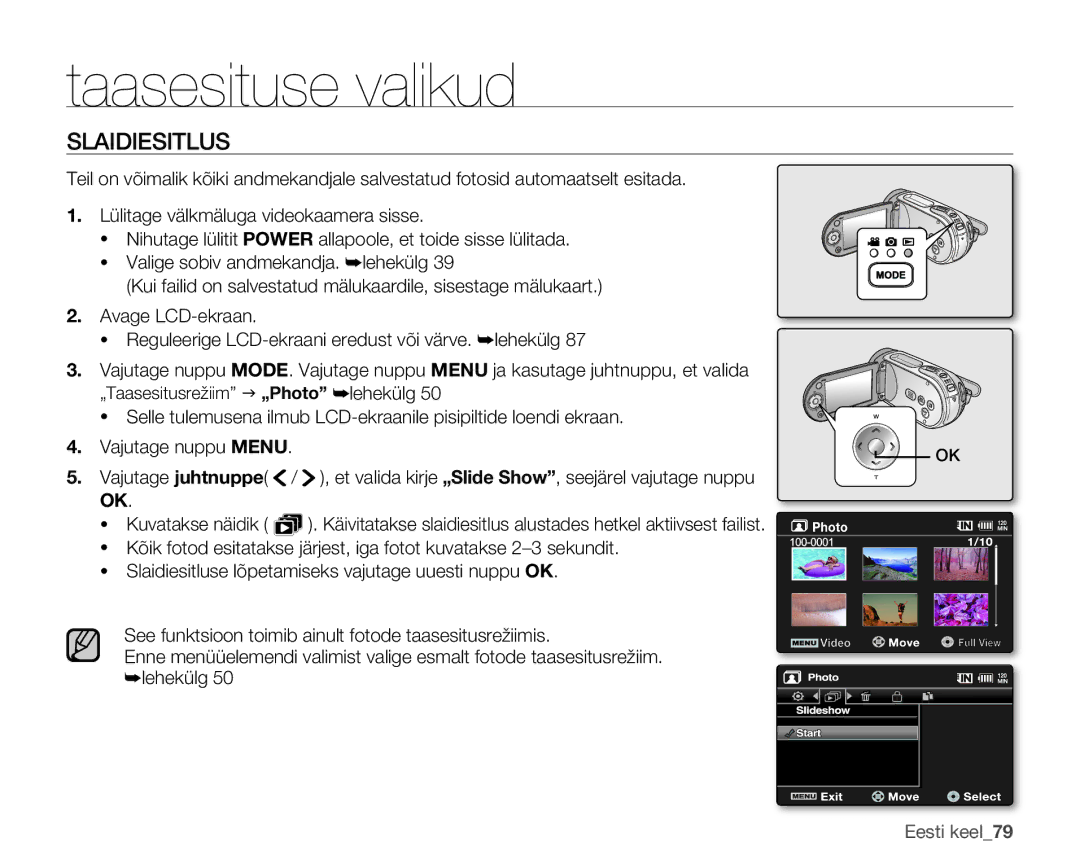 Samsung SMX-F30LP/XEB, SMX-F33BP/XEB, SMX-F30BP/XEB manual Slaidiesitlus 