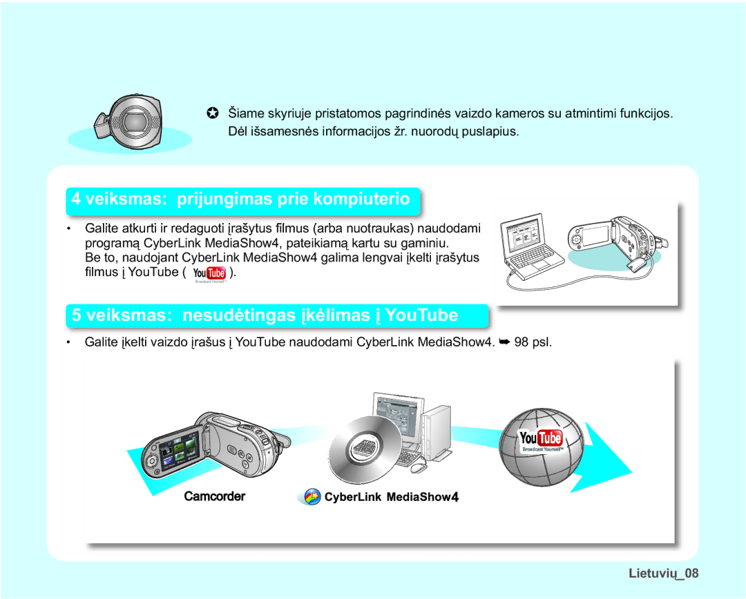 Samsung SMX-F30BP/XEB, SMX-F33BP/XEB, SMX-F30LP/XEB manual YhlnvpdvSulmxqjlpdvSulhNrpslxwhulr, Vaizdo kamera 