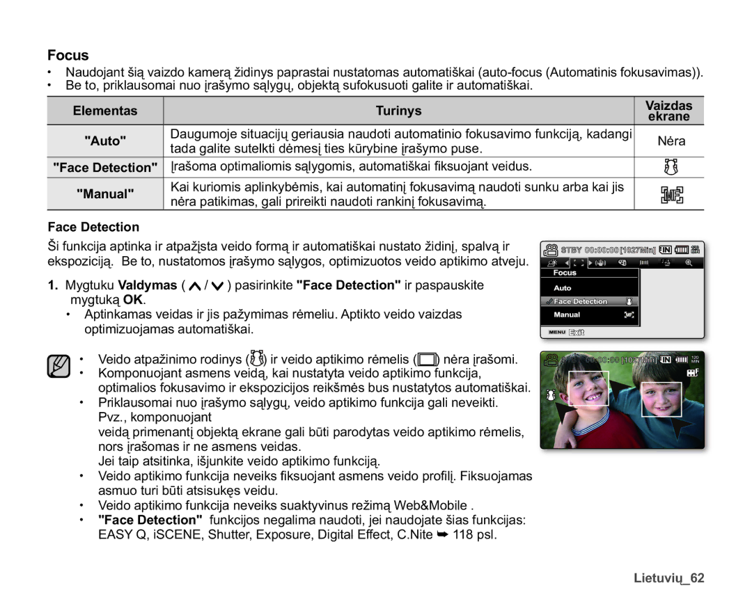 Samsung SMX-F30BP/XEB manual Focus, Elementas Turinys Vaizdas, WDGDJDOLWHVXWHONWLGơPHVƳWLHVNǌU\ELQHƳUDã\PRSXVH 