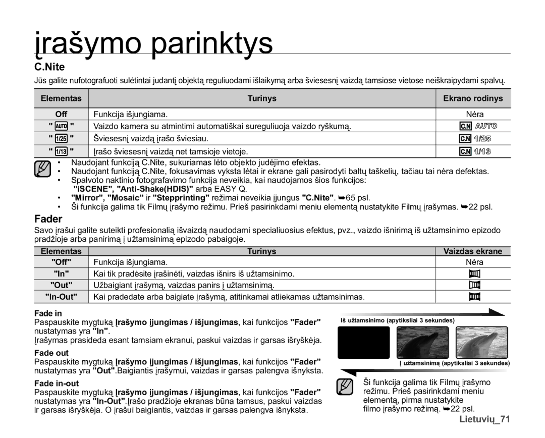 Samsung SMX-F30BP/XEB manual Nite, SUDGåLRMHDUEDSDQLULPąƳXåWDPVLQLPąHSLRGRSDEDLJRMH, XQNFLMDLãMXQJLDPD 1ơUD 