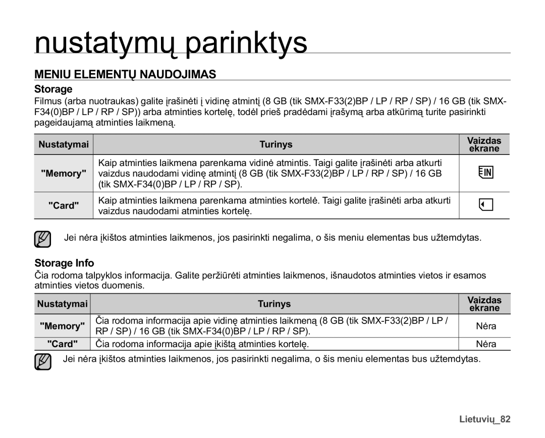 Samsung SMX-F30LP/XEB, SMX-F33BP/XEB manual 01,8/017Ǐ1$82-,0$6, 6WRUDJH,QIR, YdlgxvQdxgrgdplDwplqwlhvNruwhoċ 