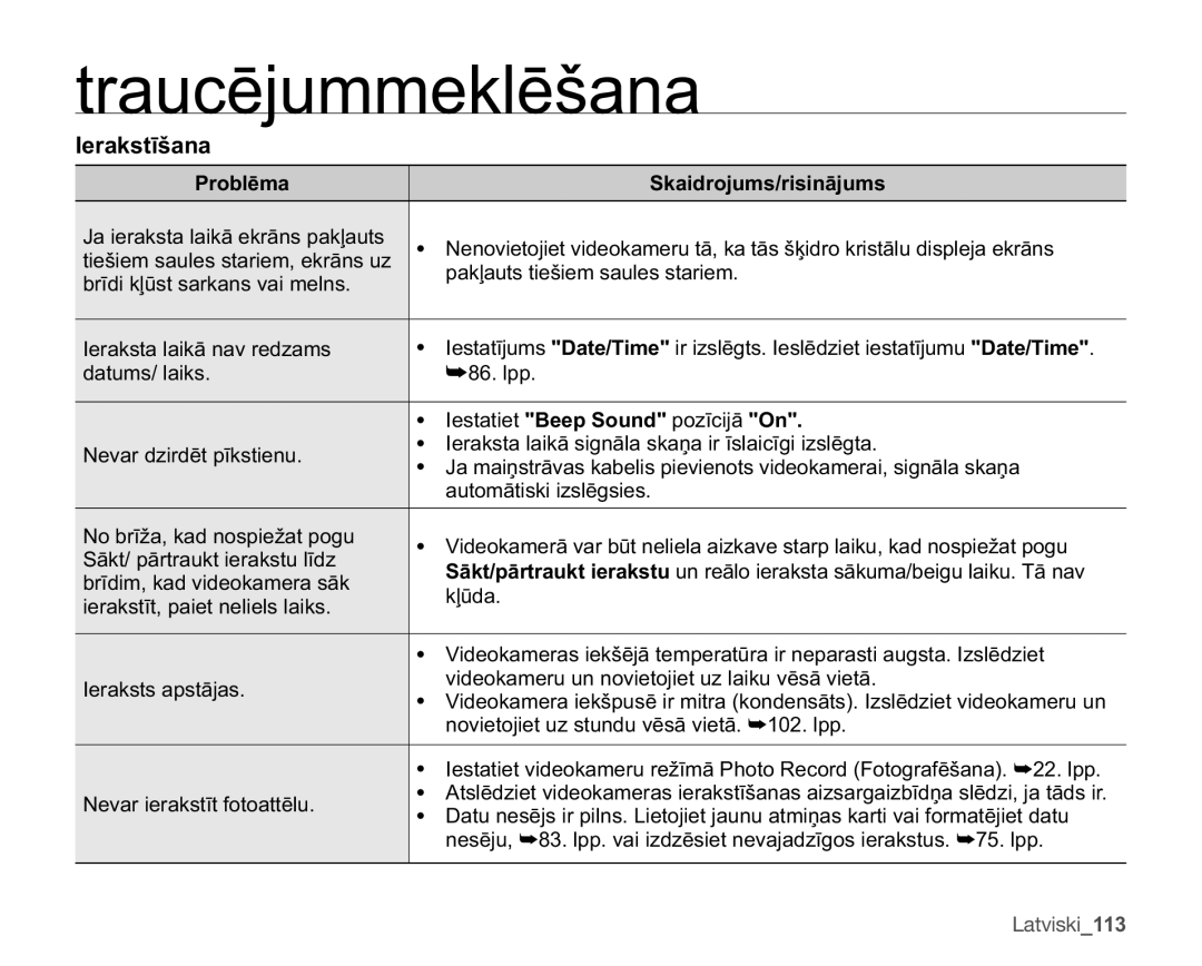 Samsung SMX-F30BP/XEB manual GdwxpvOdlnv, HVWDWLHW%HHS6RXQGSRƯFLMƗ2Q, DxwrpɨwlvnlLvoɲjvlhv, Latviski113 