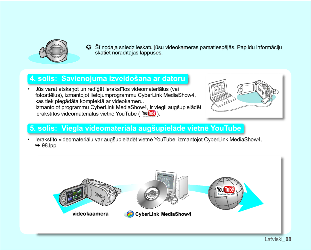 Samsung SMX-F30BP/XEB, SMX-F33BP/XEB manual NdvWlhnSlhjɨgɨwdNrpsohnwɨDuYlghrndphux, Videokaamera, LatviskiB 