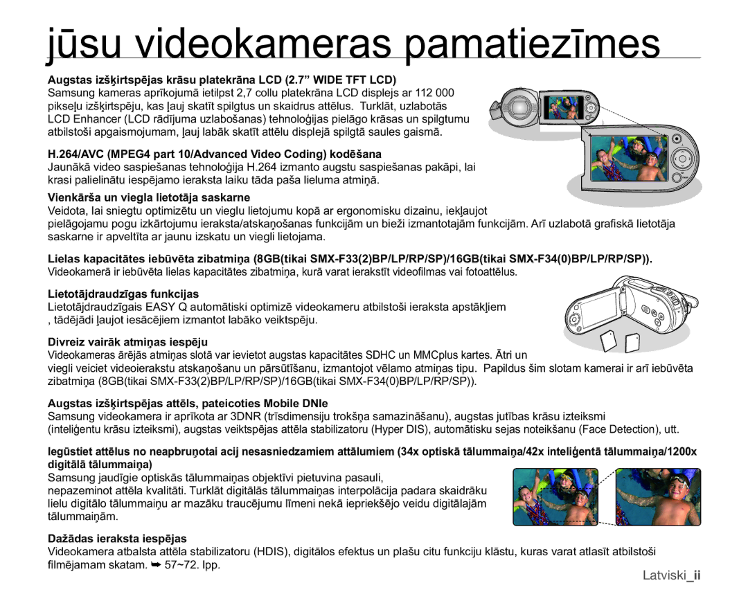 Samsung SMX-F30BP/XEB manual Latviskiii, +$9&03*SDUW$GYDQFHG9LGHR&RGLQJNRGƝãDQD, DåƗGDVLHUDNVWDLHVSƝMDV 