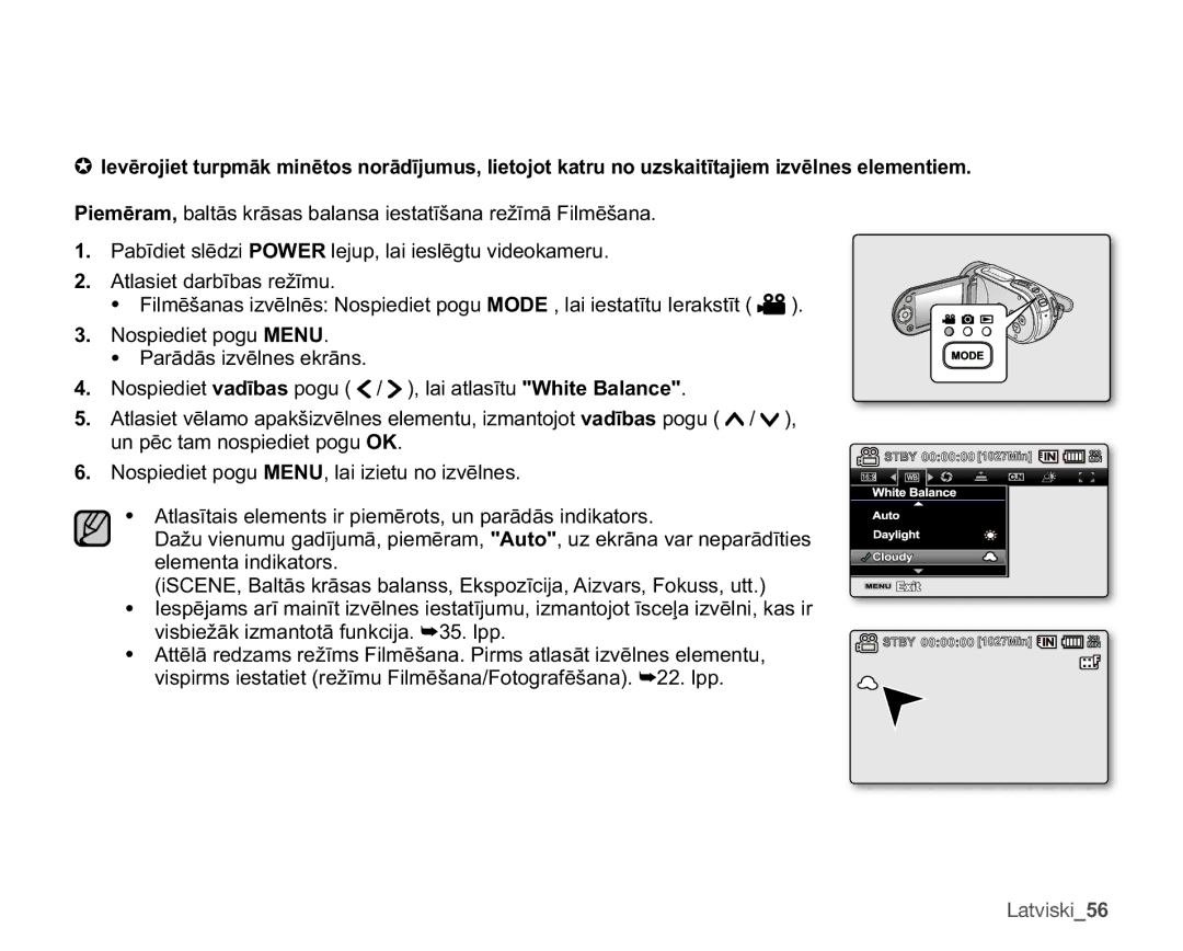 Samsung SMX-F30BP/XEB 3LHPƝUDPEDOWƗVNUƗVDVEDODQVDLHVWDWƯãDQDUHåƯPƗLOPƝãDQD, $WODVLHWGDUEƯEDVUHåƯPX, Latviski56 