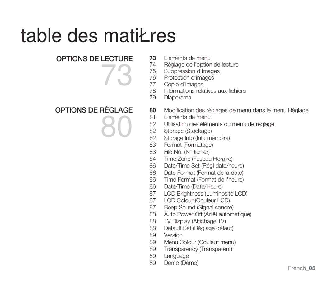 Samsung SMX-F332SP/EDC, SMX-F340BP/EDC, SMX-F33BP/EDC, SMX-F30SP/EDC, SMX-F30RP/EDC manual Options DE Lecture, French05 