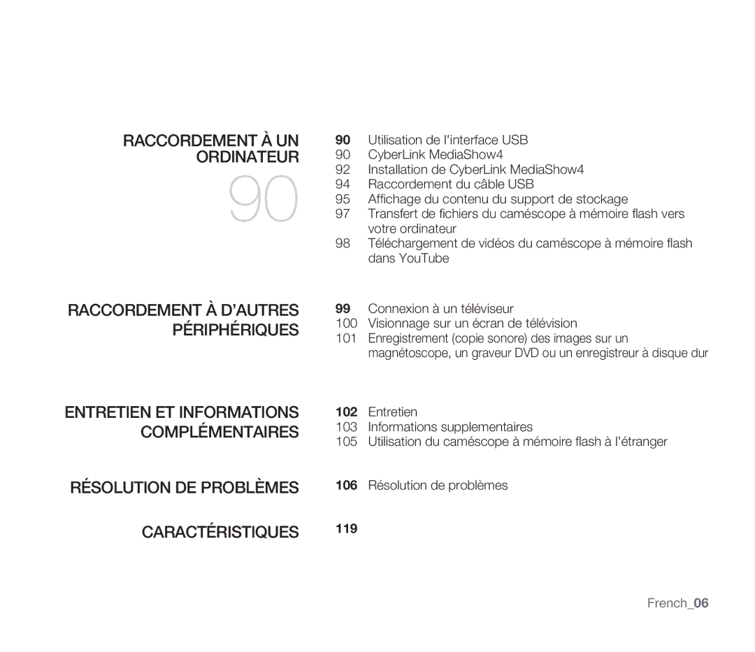 Samsung SMX-F30SP/EDC, SMX-F340BP/EDC, SMX-F33BP/EDC manual Ordinateur, Résolution DE Problèmes, Caractéristiques, French06 