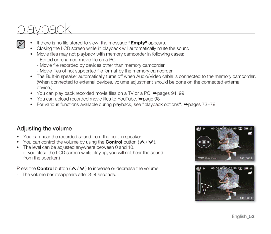 Samsung SMX-F30SP/COL, SMX-F340BP/EDC, SMX-F33BP/EDC, SMX-F332SP/EDC, SMX-F30SP/EDC, SMX-F30RP/EDC manual Adjusting the volume 