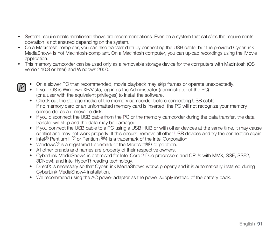 Samsung SMX-F33BN, SMX-F34SN, SMX-F34LN, SMX-F34RN, SMX-F33LN, SMX-F33RN, SMX-F33SN user manual English91 