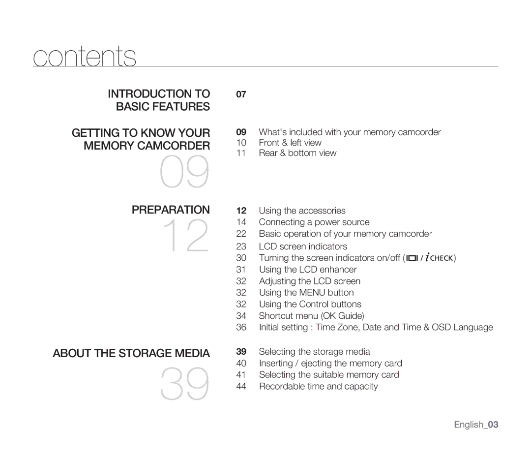 Samsung SMX-F33SN, SMX-F34SN, SMX-F34LN, SMX-F34RN, SMX-F33BN, SMX-F33LN, SMX-F33RN user manual Contents 