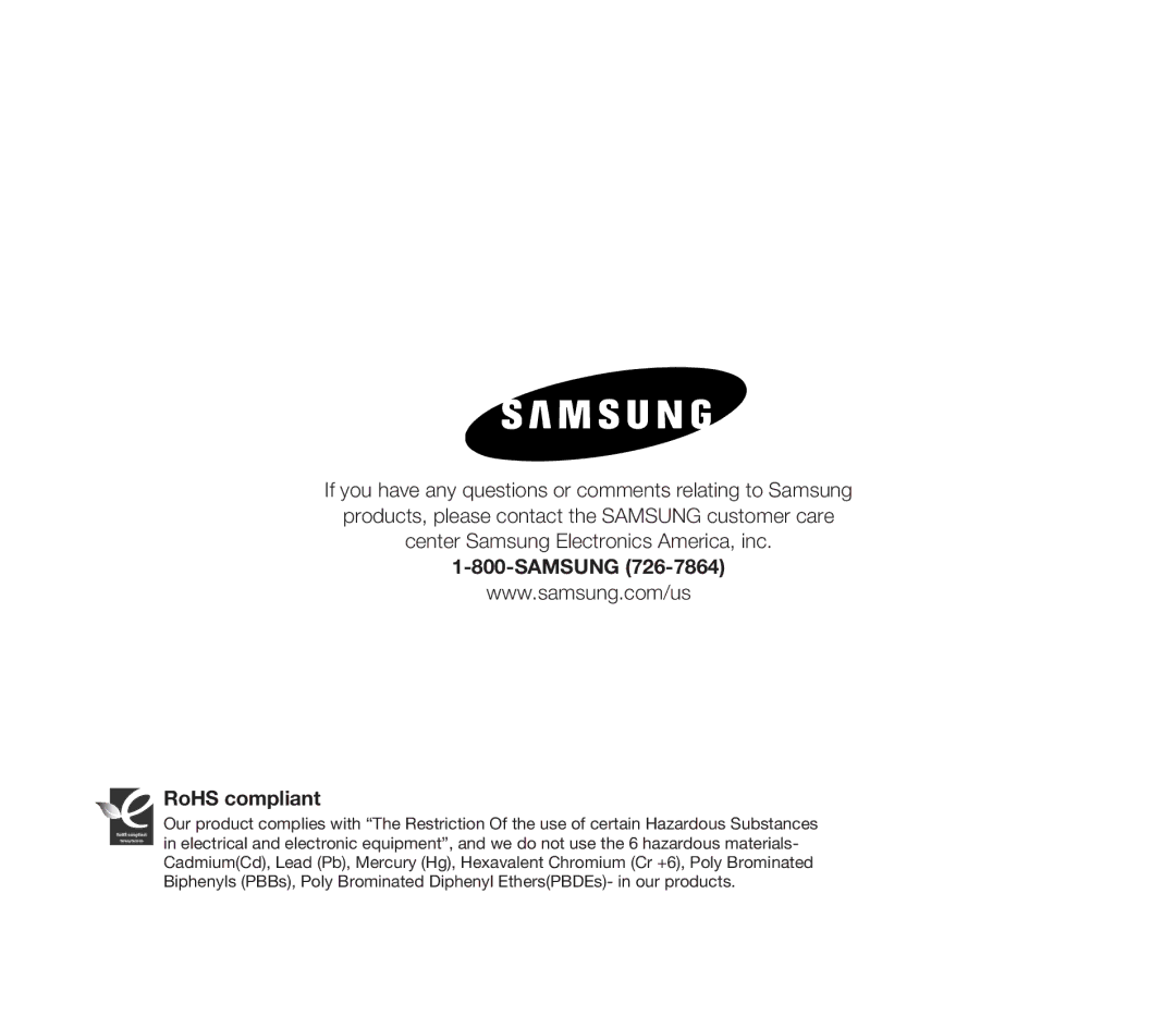 Samsung SMX-F33RN, SMX-F34SN, SMX-F34LN, SMX-F34RN, SMX-F33BN, SMX-F33LN, SMX-F33SN user manual Samsung RoHS compliant 