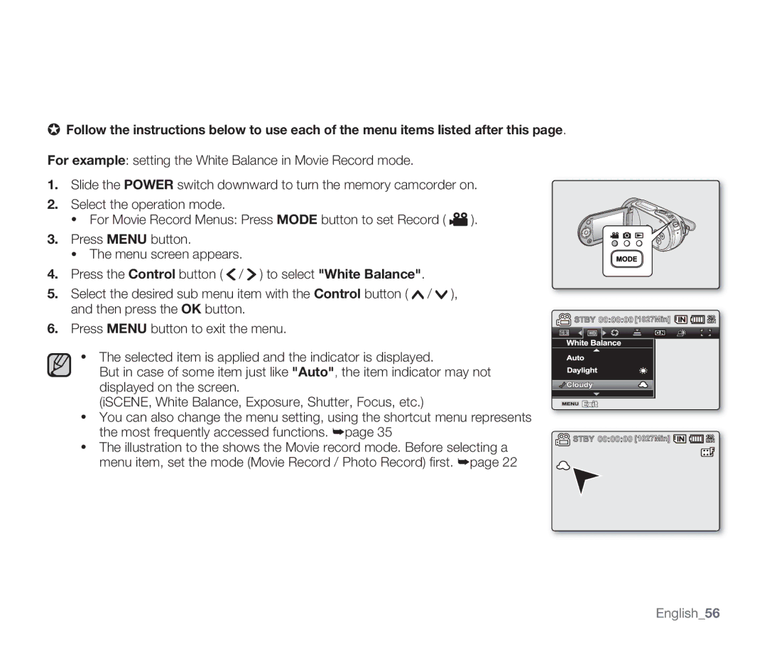 Samsung SMX-F33BN, SMX-F34SN, SMX-F34LN, SMX-F34RN, SMX-F33LN, SMX-F33RN, SMX-F33SN user manual English56 