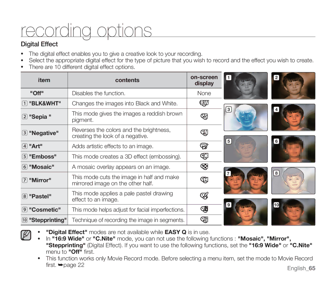 Samsung SMX-F33RN, SMX-F34SN, SMX-F34LN, SMX-F34RN, SMX-F33BN, SMX-F33LN, SMX-F33SN user manual Digital Effect 