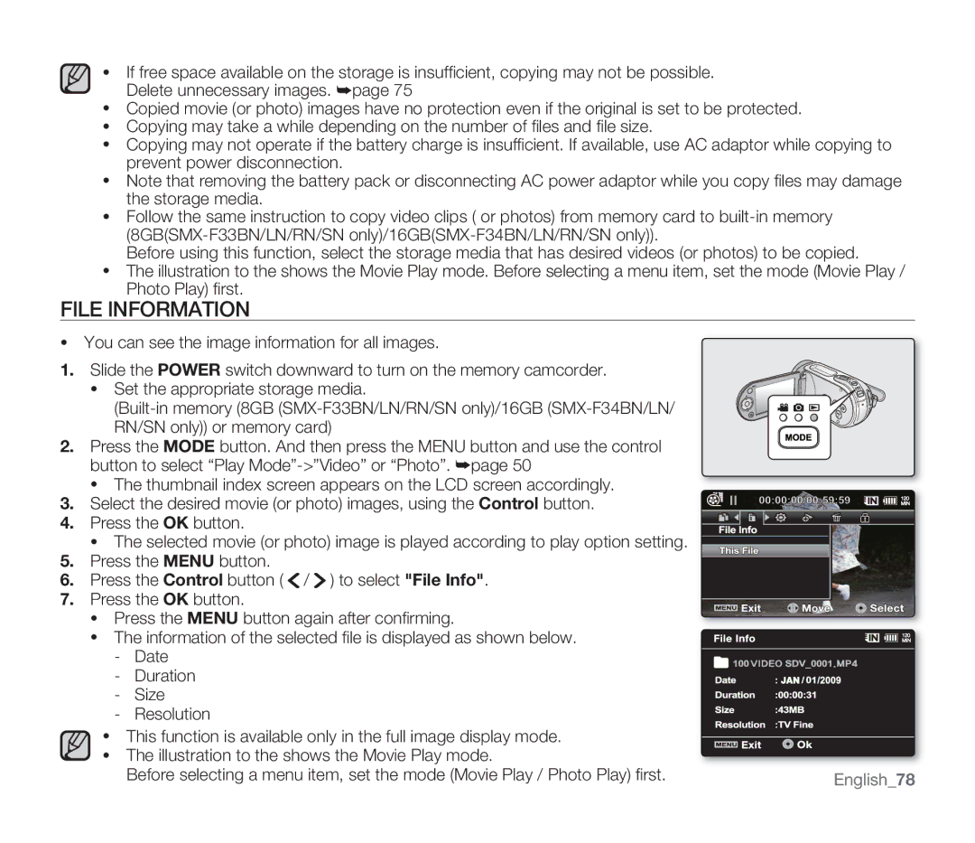 Samsung SMX-F33LN, SMX-F34SN, SMX-F34LN, SMX-F34RN, SMX-F33BN, SMX-F33RN, SMX-F33SN user manual File Information 