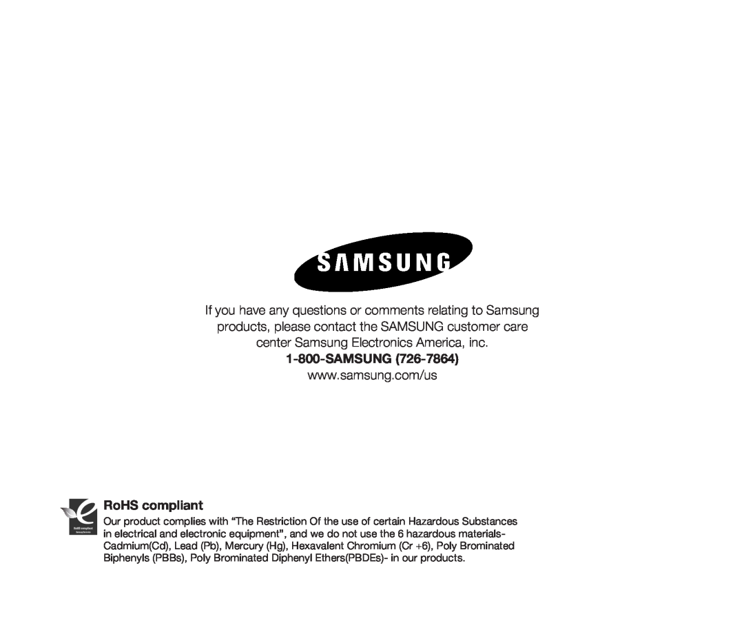 Samsung SMX-F33RN, SMX-F34SN, SMX-F34LN, SMX-F34RN, SMX-F33BN, SMX-F33LN, SMX-F33SN user manual Samsung, RoHS compliant 