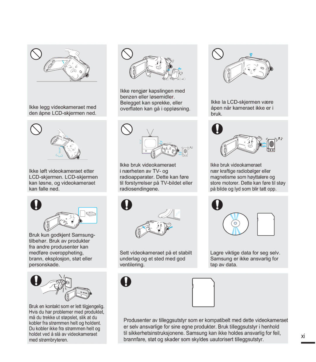 Samsung SMX-F40BP/EDC, SMX-F40SP/EDC, SMX-F400BP/EDC manual Ikke la LCD-skjermen være åpen når kameraet ikke er i bruk 