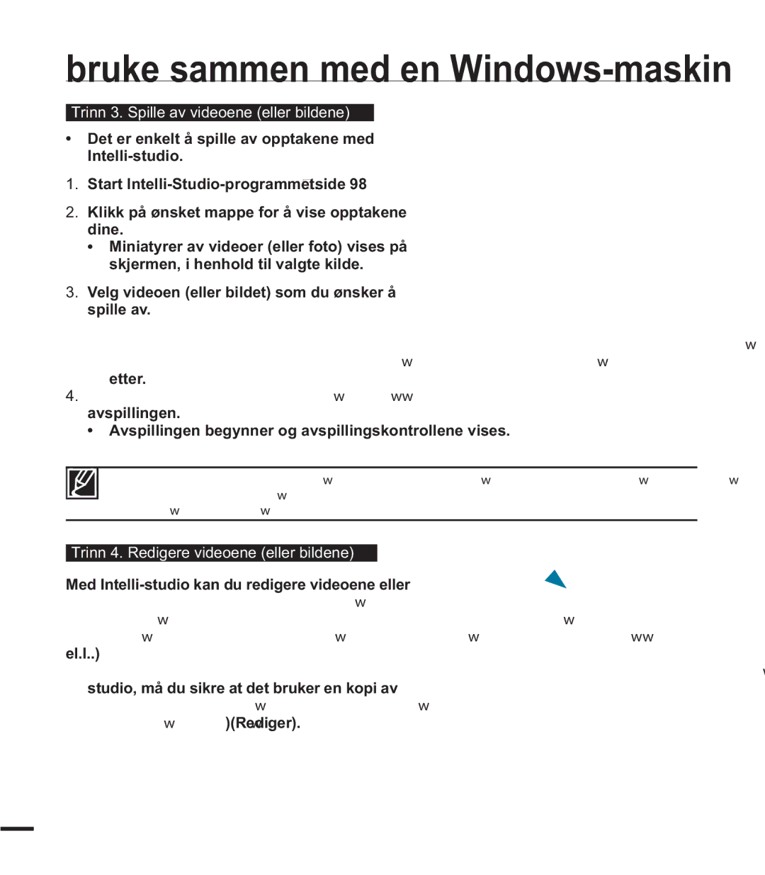 Samsung SMX-K40BP/EDC manual Trinn 3. Spille av videoene eller bildene, Trinn 4. Redigere videoene eller bildene,  