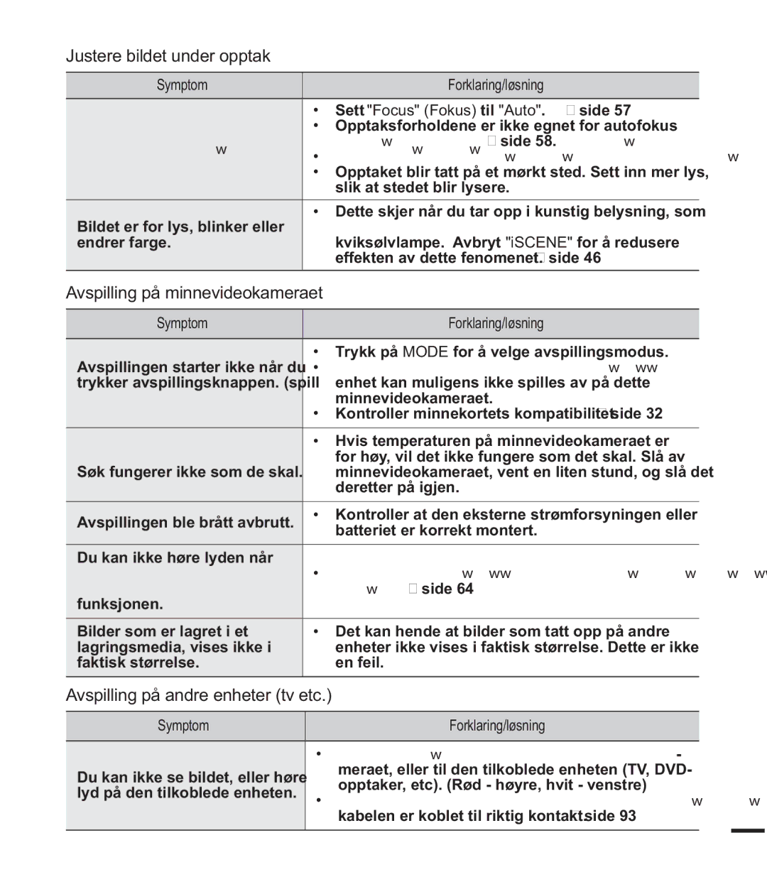 Samsung SMX-F44BP/EDC Justere bildet under opptak, Avspilling på minnevideokameraet, Avspilling på andre enheter tv etc 