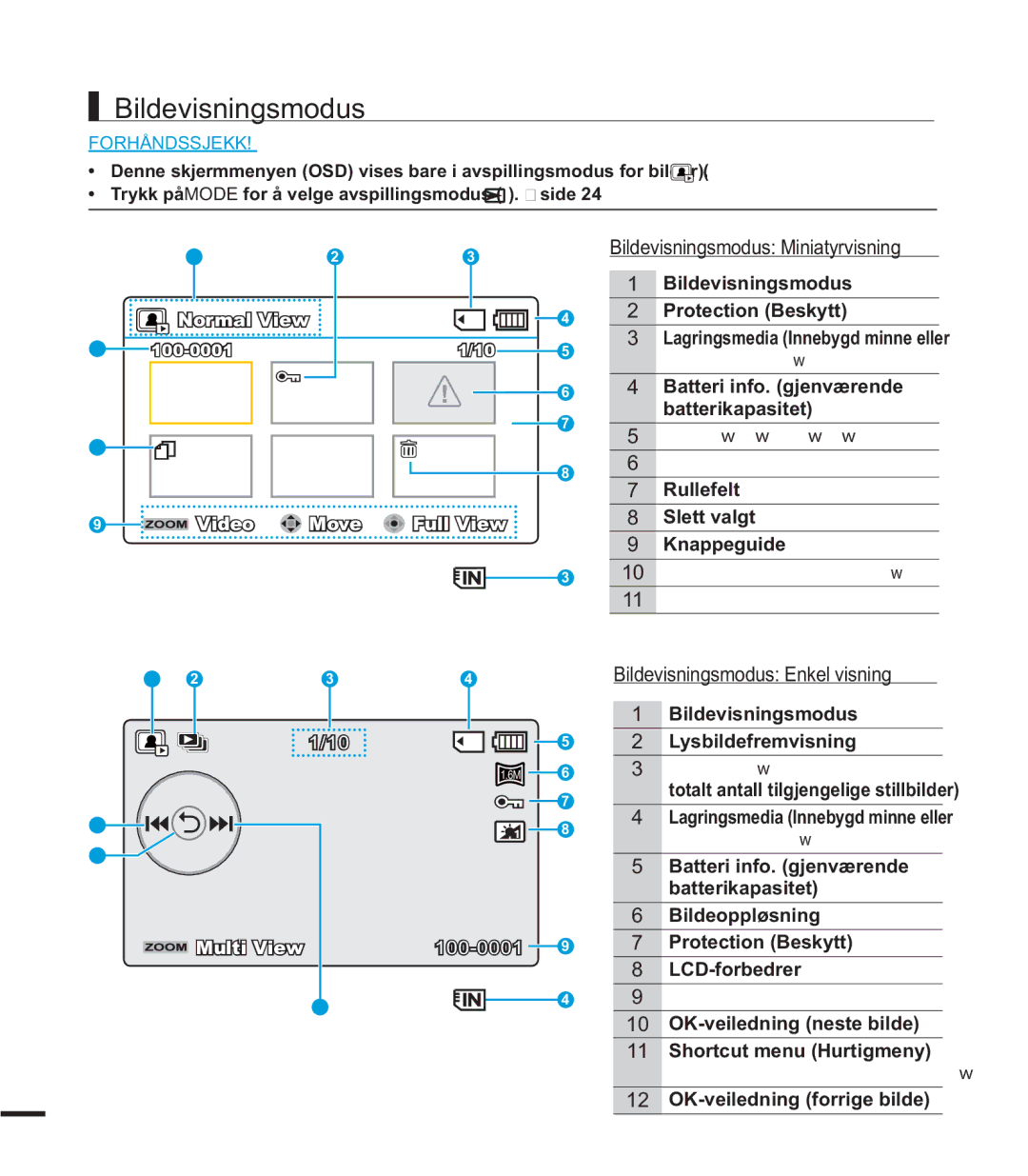 Samsung SMX-K40BP/EDC Bildevisningsmodus Enkel visning, 2.*XLGH5HWXUQ7LOEDNH, Bildevisningsmodus Miniatyrvisning 