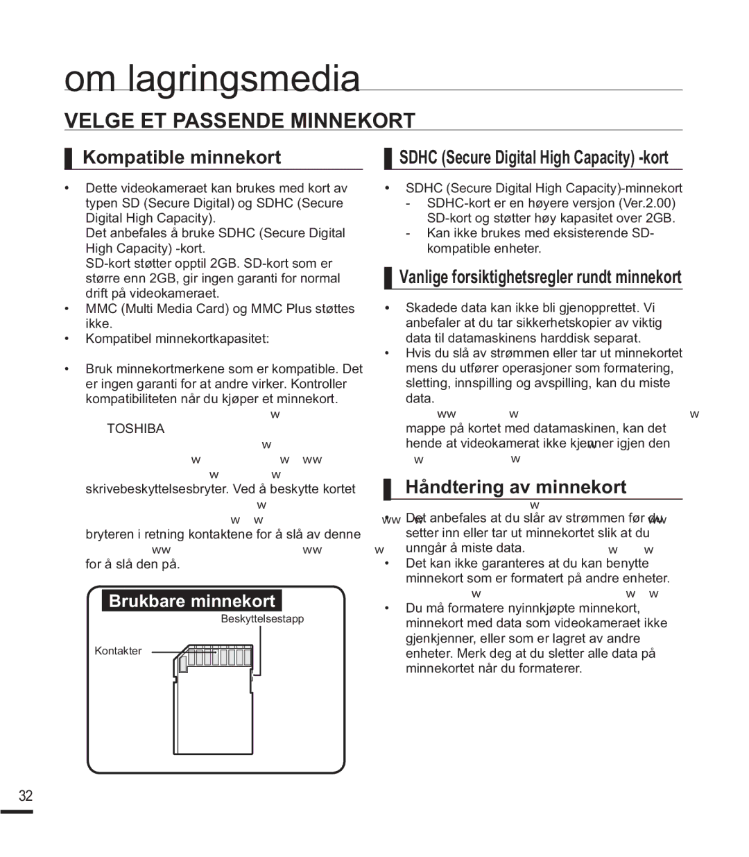 Samsung SMX-F40SP/EDC, SMX-F400BP/EDC manual Velge ET Passende Minnekort, Kompatible minnekort, Håndtering av minnekort 