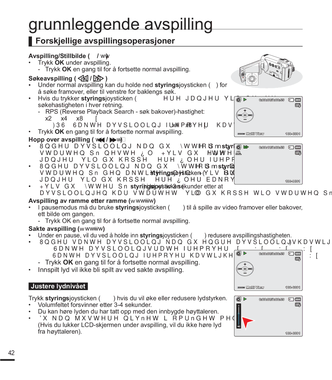 Samsung SMX-F40RP/EDC, SMX-F40SP/EDC, SMX-F400BP/EDC, SMX-F44BP/EDC Forskjellige avspillingsoperasjoner, Justere lydnivået 