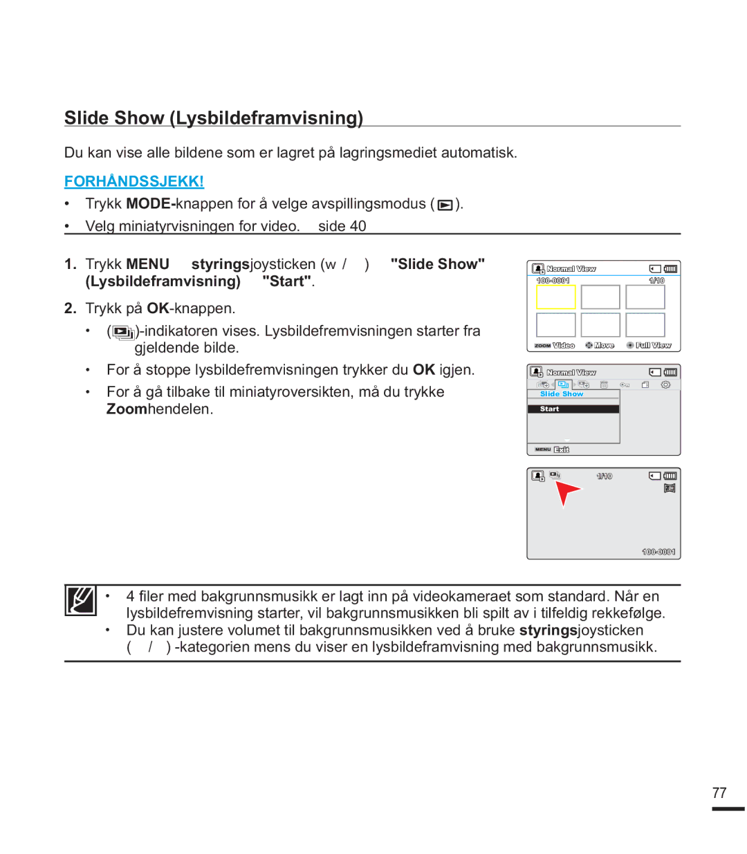 Samsung SMX-F40RP/EDC, SMX-F40SP/EDC, SMX-F400BP/EDC, SMX-F44BP/EDC, SMX-F40BP/EDC manual Slide Show Lysbildeframvisning 