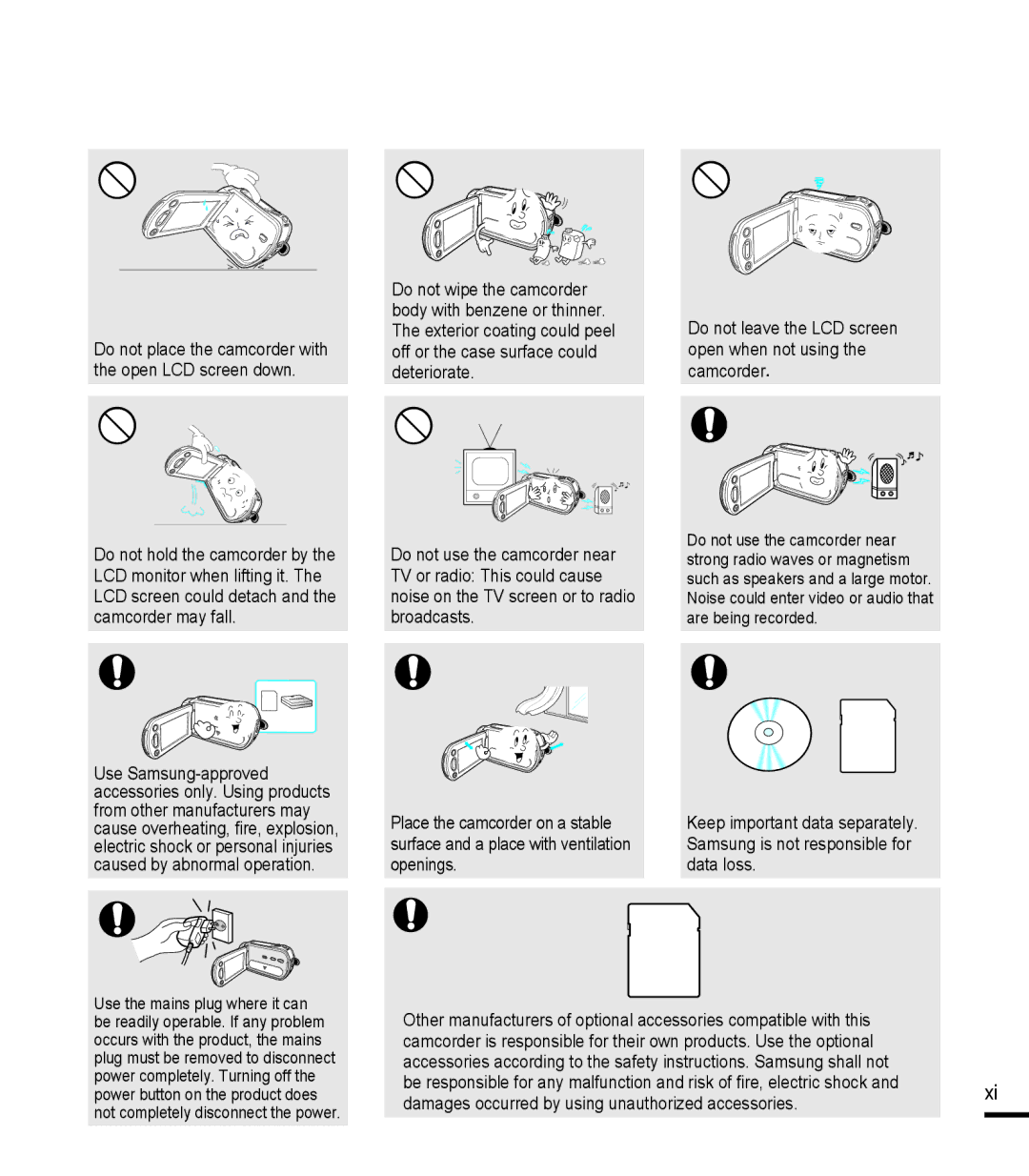 Samsung SMX-F400SP/EDC, SMX-F40SP/EDC, SMX-F400BP/EDC manual Do not place the camcorder with the open LCD screen down 