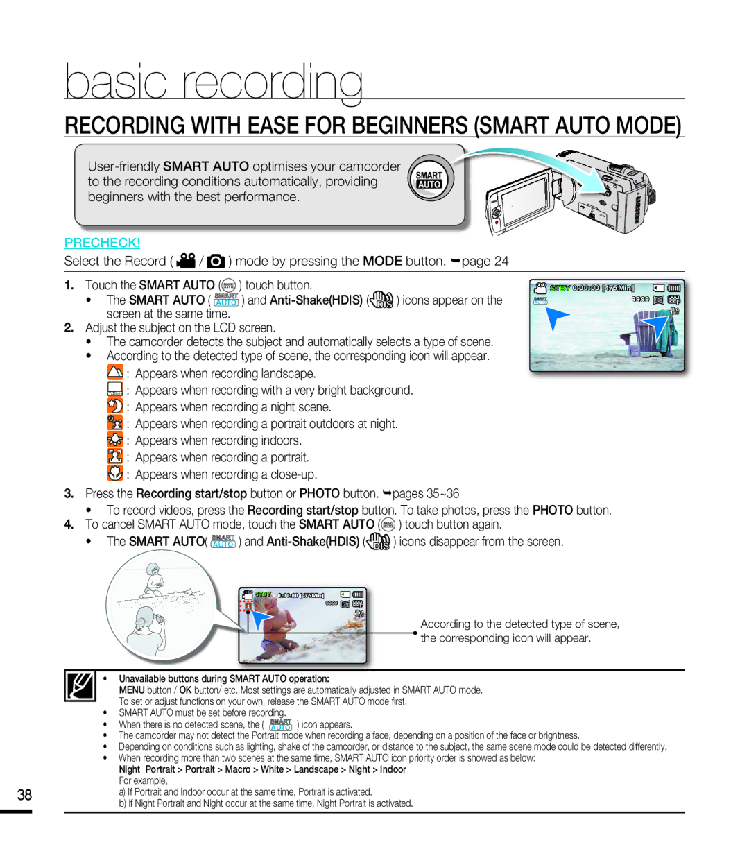 Samsung SMX-K40BP/XEB, SMX-F40SP/EDC manual Select the Record Mode by pressing the Mode button. page, Icons appear on 