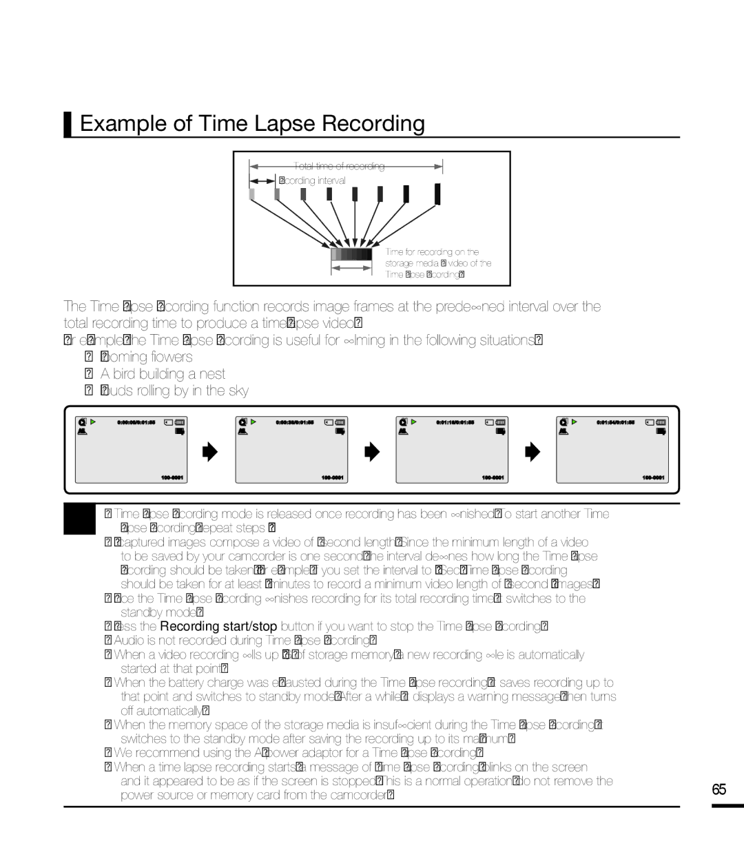 Samsung SMX-F44BP/MEA, SMX-F40SP/EDC, SMX-F400BP/EDC, SMX-K40SP/EDC, SMX-F40LP/EDC manual Example of Time Lapse Recording 