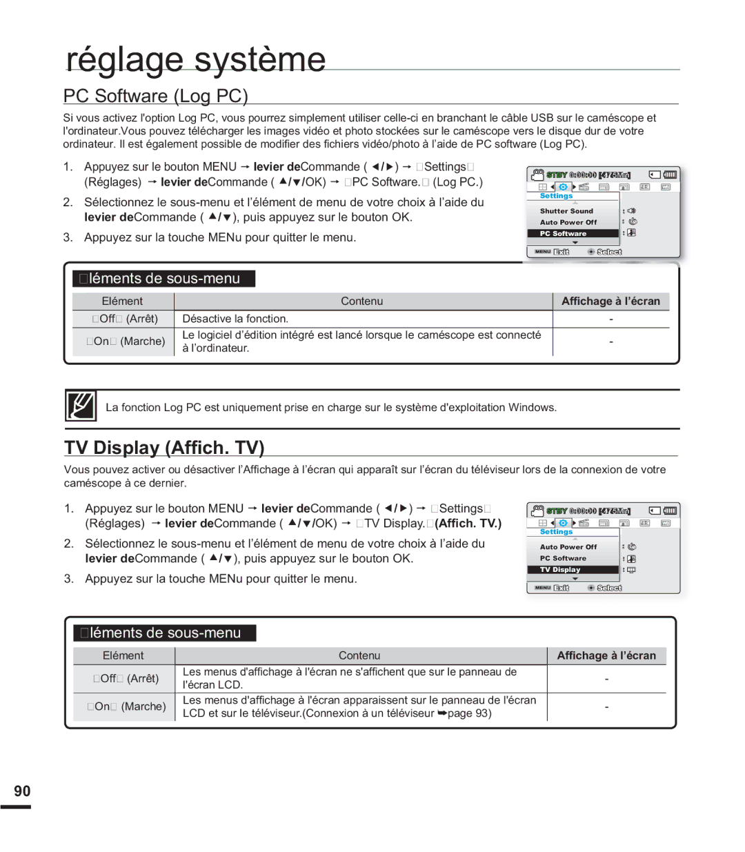 Samsung SMX-F400RP/EDC PC Software Log PC, 79LVSOD\$I¿FK79, Off Arrêt PVDFWLYHODIRQFWLRQ On Marche, Pfudq/& 